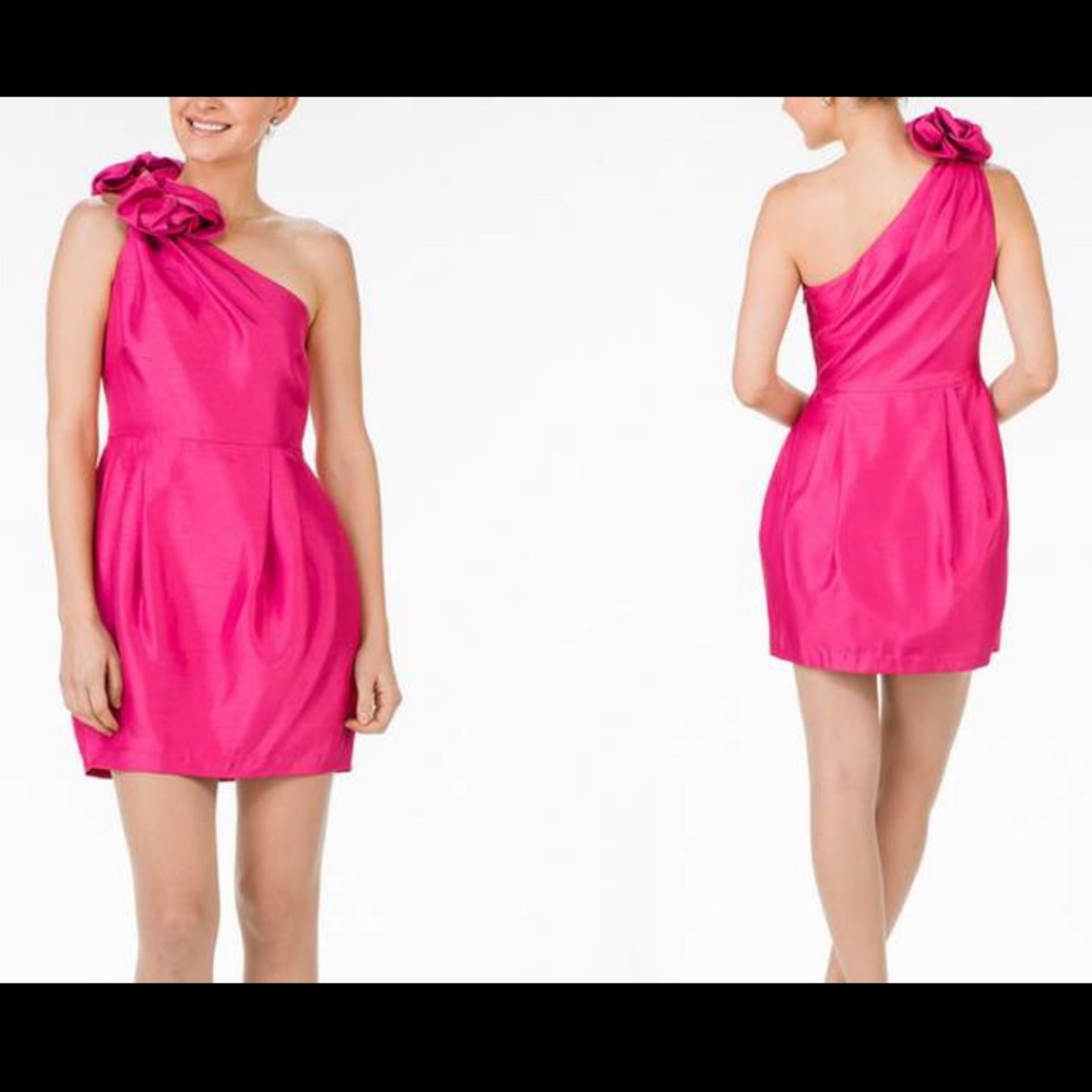 Pearl by Georgina Chapman Marsha One shoulder dress with bow hot pink/fuchsia